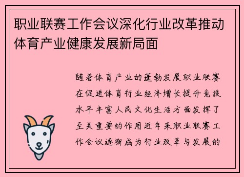 职业联赛工作会议深化行业改革推动体育产业健康发展新局面